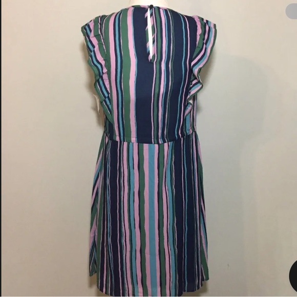 ModCloth Multicolored Striped Get Into The Ruffle Drawstring Waist Dress NWOT L - Picture 6 of 16